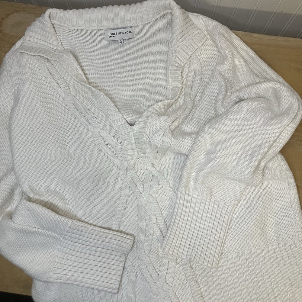 Cream Cable Knit V-Neck Sweater Tenniscore/Après Ski Style Sz‎ Large Soft Winter